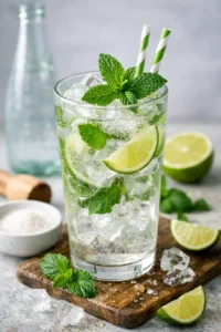 refreshing virgin mojito non alcoholic iced drink with lime and mint